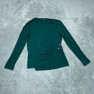 Adrianna Papell Green Ruched Long Sleeve Top With Side Ring Detail M a0467